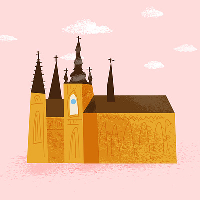 Prague Castle castle city design flat illustration map pink prague vector