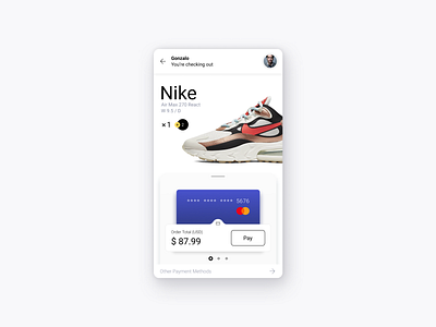 Check out air max blue card checkout credit design ecommerce figma minimalism mobile nike pay payment phone product product design profile sneakers subtle white