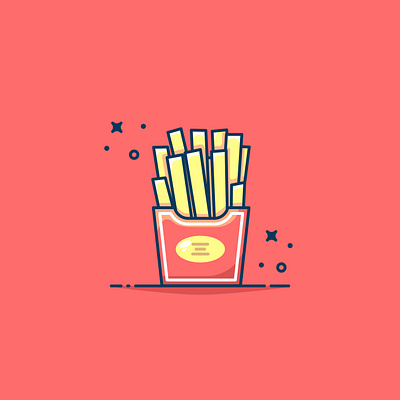 Yummy Fried potatoes!! clear flat icon illustration red sticker vector