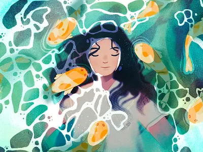 feeling like a fish out of water animals character explore fish floating illustration procreate simple sketch water