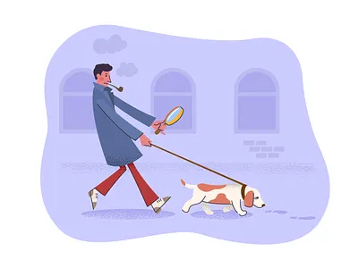 Searching art artwork crime detective dog illustration magnifier man pathfinder search searching sherlock holmes ui ux vector