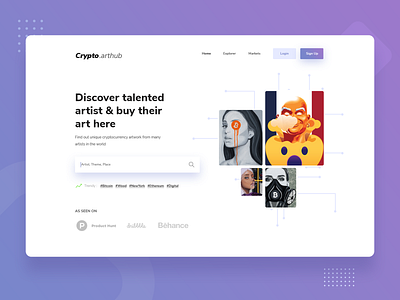 CryptoArthub | Landingpage bitcoin card clean crypto art cryptocurrency design flat landing page marketplace modern portofolio purple ui ui design uiux user experience user interface ux design web design website