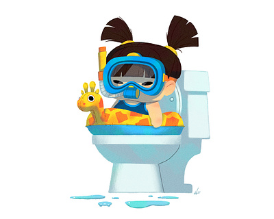 Baby Us: Toilet Girl baby baby shower girl humorous illustration kids nolen lee potty potty training scuba toilet