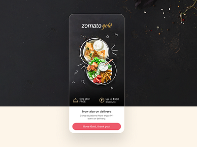 Zomato Gold on delivery design figma food food delivery mobile app one dish free ui design ui ux ux ux design zomato zomato gold