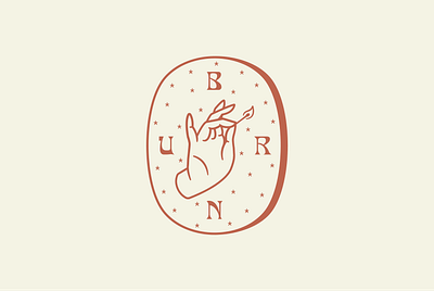 Burn Badge badge bless burn flame gesture hand illustration line match red stars tan texture vintage