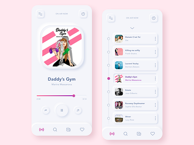 Neumorphism music radio app app appdesign clean iphone mobile app music app neumorphic neumorphism pink rose shadow sketch skeumorph skeumorphism trend trend2020 ui web design 应用 设计