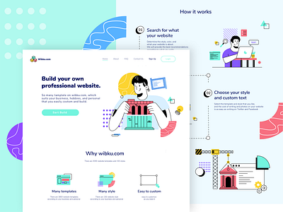 Wibku.com - Landing Page Illustration Exploration artistic build character character design colorful design flat design flat illustration fun header illustration landing design landingpage lineart minimalist patern simple ui vector website