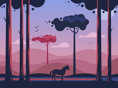 Horse walking in the forest animal equestrian equine forest free freedom horse illustration light mane mountain nature outdoor ranch stallion standing summer tree vector wild