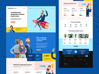 GoDaddy Academy 👨‍💻👩‍💻 3d academy branding design godaddy illustration landingpage onepage poland ui ux webdesign webdesigner website