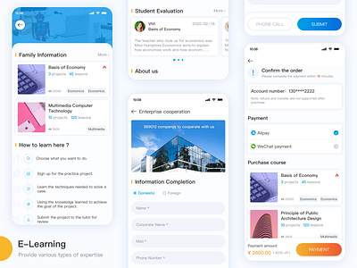 E Learning app colour design e learning information learning app payments study ui