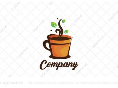 Coffee Pot Logo for sale beverage branding coffee cup drink hot leaf leaves logo logos mug natural plant pot soil steam