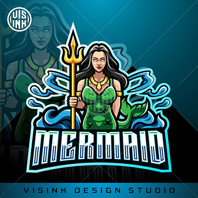 Mermaid holding a trident esport mascot logo branding design esport esports game design graphic design illustration mascot logo