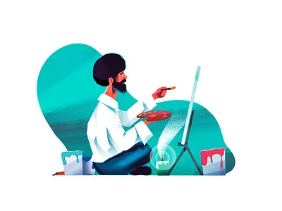 Bob Ross afro beard bob ross calm character design character exploring digital art illustration paint painting procreate textures