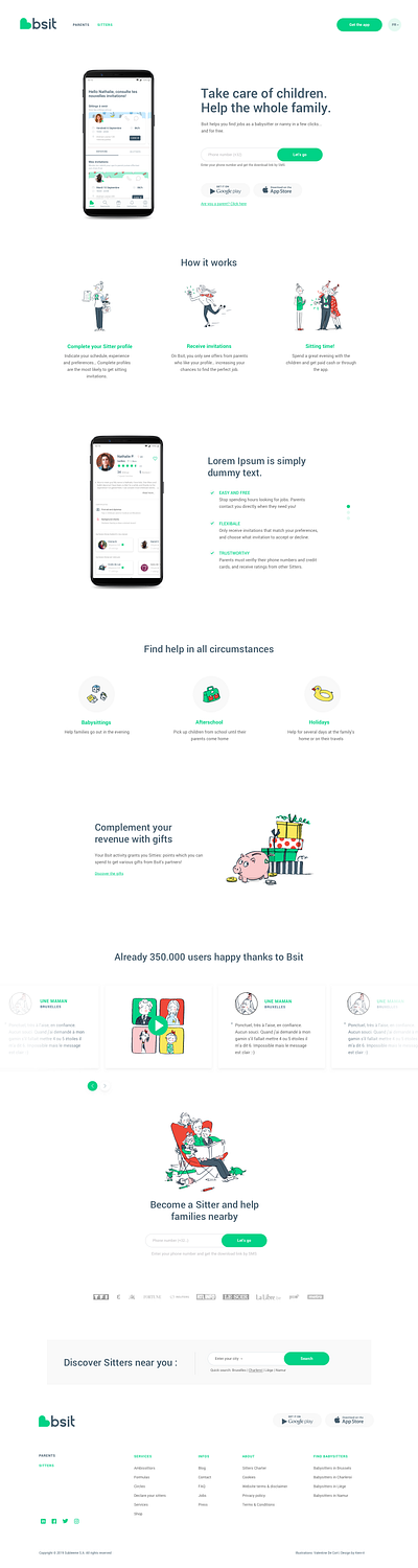 SITTERS landing page webdesig