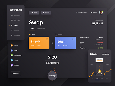 Blockchain — Swap bitcoin cash charts clean crypto exchange crypto wallet cryptocurrency dailyui dark dashboard ether exchanger inspiration interface statistics swap ui ux webapp webdesign