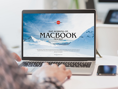 Free Man Working on MacBook Mockup branding download font free free mockup freebie identity logo mock up mockup mockup free mockup psd mockups print psd stationery template website mockup