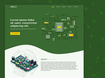 Alica Technologies circuit design engineering green illustration landing page technologies typography ui ux vector