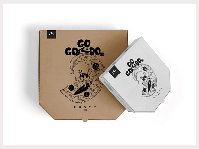 Rusty GoGordo - Pizza Felipe Cezarano beer box pizza branding design gogordo illustration illustration art marcoiglesias pizza box rusty skate skateboard surf surf pizza surfing