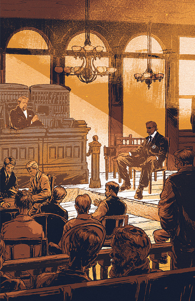 Courtroom book character digital drawn editorial folioart illustration juan esteban rodriguez publishing retro texture