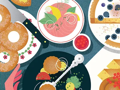 Finnish Cuisine culture digital editorial folioart food illustration sally caulwell texture vector