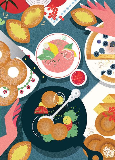 Finnish Cuisine culture digital editorial folioart food illustration sally caulwell texture vector