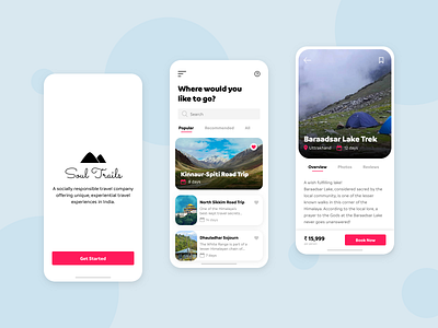 Soul Trails - Mobile App Concept app application branding design india interface mobile mobile app mountains travel trek ui ux vacation vector