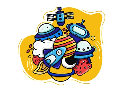 Rocket and space doodle illustration 2d character adobe photoshop art cartoon character character design colorful design digital painting drawing illustration