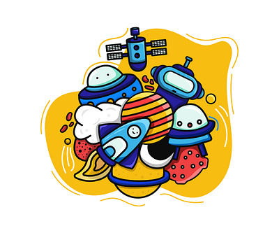 Rocket and space doodle illustration 2d character adobe photoshop art cartoon character character design colorful design digital painting drawing illustration