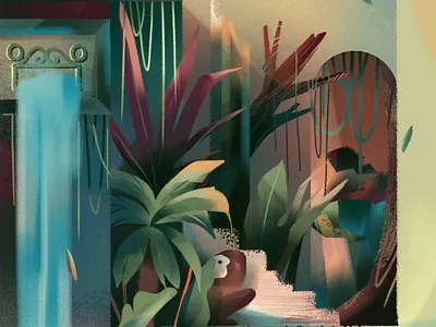 Monkey Temple animal digital folioart geometric illustration jia yi liu landscape monkey nexture texture