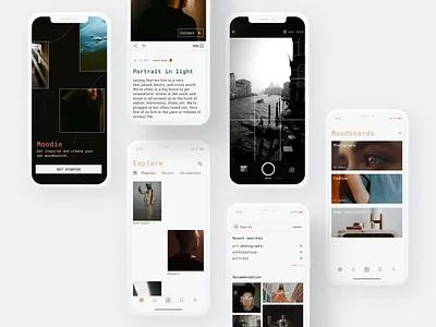 Moodboards mobile app concept app design figma figmadesign mobile ui mockup moodboard photography typography ui uidesign ux