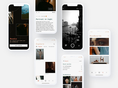 Moodboards mobile app concept app design figma figmadesign mobile ui mockup moodboard photography typography ui uidesign ux