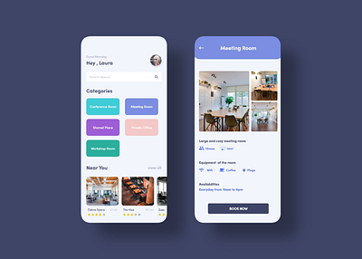 CO-WORKING 2020 adobe adobexd app book caffee co working color design iphone mobile mockup reserve reserved rooms shot ui uiux xd xddailychallenge