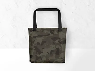 Dog & Bone Forest Green Printed Tote camo camouflage design dog art dog print dogs fashion design illustration pets textile art textile print