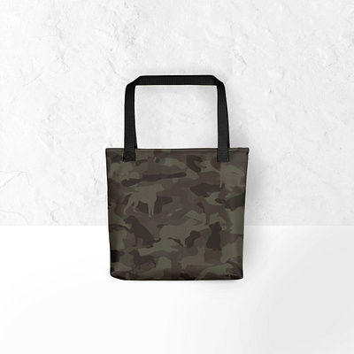 Dog & Bone Forest Green Printed Tote camo camouflage design dog art dog print dogs fashion design illustration pets textile art textile print