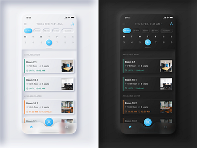 Meeting room neumorphic app app booking calendar card card design dark mode ios light mode neumorphic neumorphism skeumorphic vector