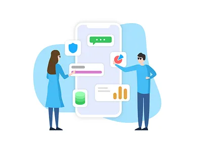 Illustration App Development app blob charts illustration man mobile mobile app statistics svg team ui vector visualize woman