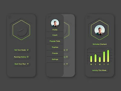 Nike Running But Make It Neumorphic colors dark dark app design digital gradient green iphone minimal mobile neumorphic neumorphism nike round running shadow uiux yellow