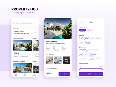 Real estate mobile app app app design cards design detail page home interface mobile app mobile ui photo real estate ui uxdesign