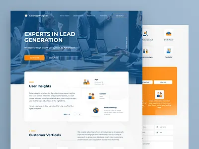 Lead Generation Landing Page advertising blue branding design flat icons illustration leads minimal orange target typography ui ux vector web