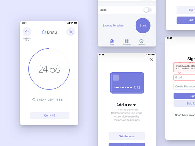 Brutu Timer branding break card design illustration ios ipad iphone logo start timer ui ux visual design