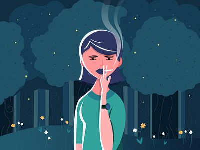 Smoking in the Park art design green illustration illustrator night park sketch smoke smoking vector