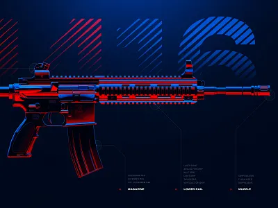 M416 - Battleground Weapons Collection - PUBG 3d arms artwork blue colorful digital art displate game gun illustration m416 magazine muzzle print pubg rail red rifle wallpaper weapon