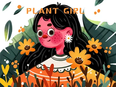 plant girl branding design flat flowers girls illustration plants postcard typography website yellow
