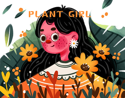 plant girl branding design flat flowers girls illustration plants postcard typography website yellow