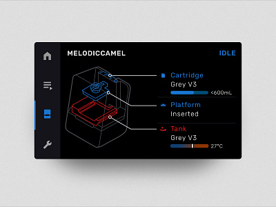 Touch UI Error State 3d printer dark mode design diagram error flat formlabs illustration illustrator interface line drawing minimal side nav state ui ux