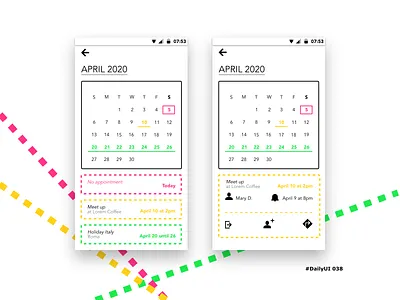 DailyUI038 agenda calendar holiday meet up reminder share