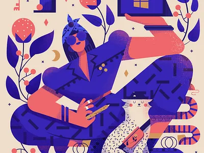 Microsoft Surface cat character digital folioart illustration maite franchi technology texture