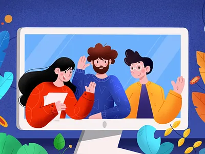 Helping hand 2d character character design color help help center illustration monitor online people plants procreate stepdraw support texture