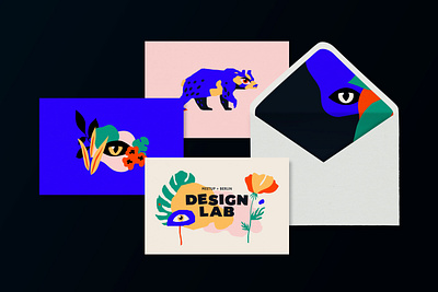 Design Lab Identity - Visual Exploration bear botanical brand brand identity branding branding design design eyes flower illustrations jungle logo meetup plants stationery vector