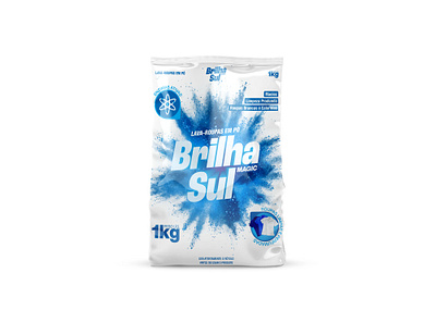 BrilhaSul - Cleaning blue clean clothes design package powder wash white